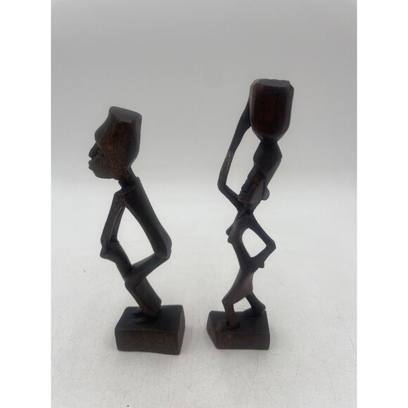 Hand-Carved Wooden Figurines 1980's  Kenya Women 7" Tall African Decor Art - Picture 2 of 7